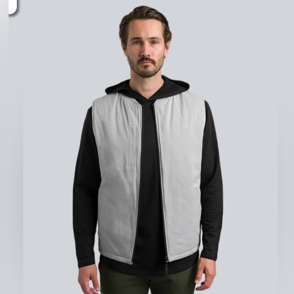 BYLT Basics Hi-Lo Reversible Bomber Vest Navy Blue Storm White Size L